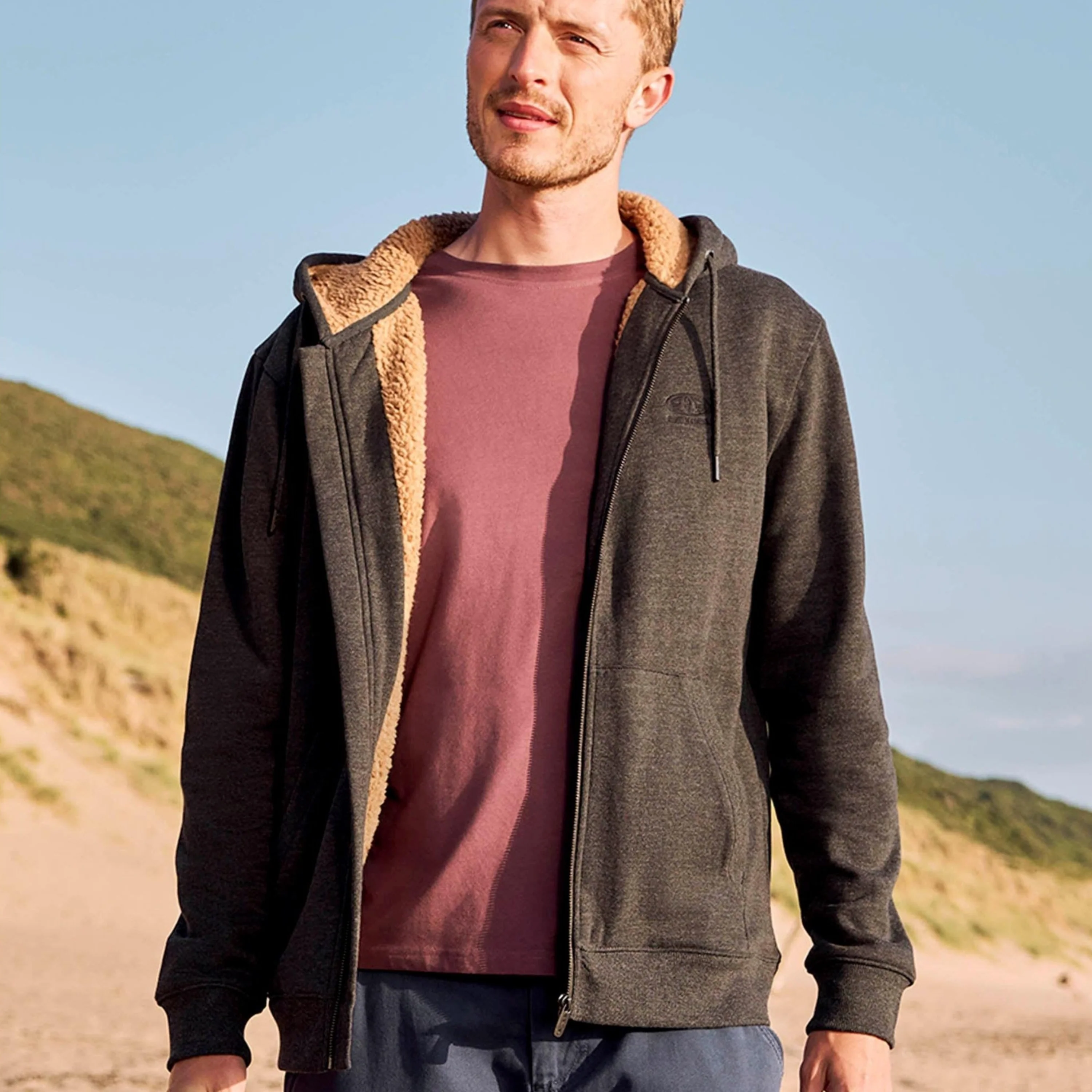 Animal Mens Samuel Organic Relaxed Fit Hoodie Charcoal