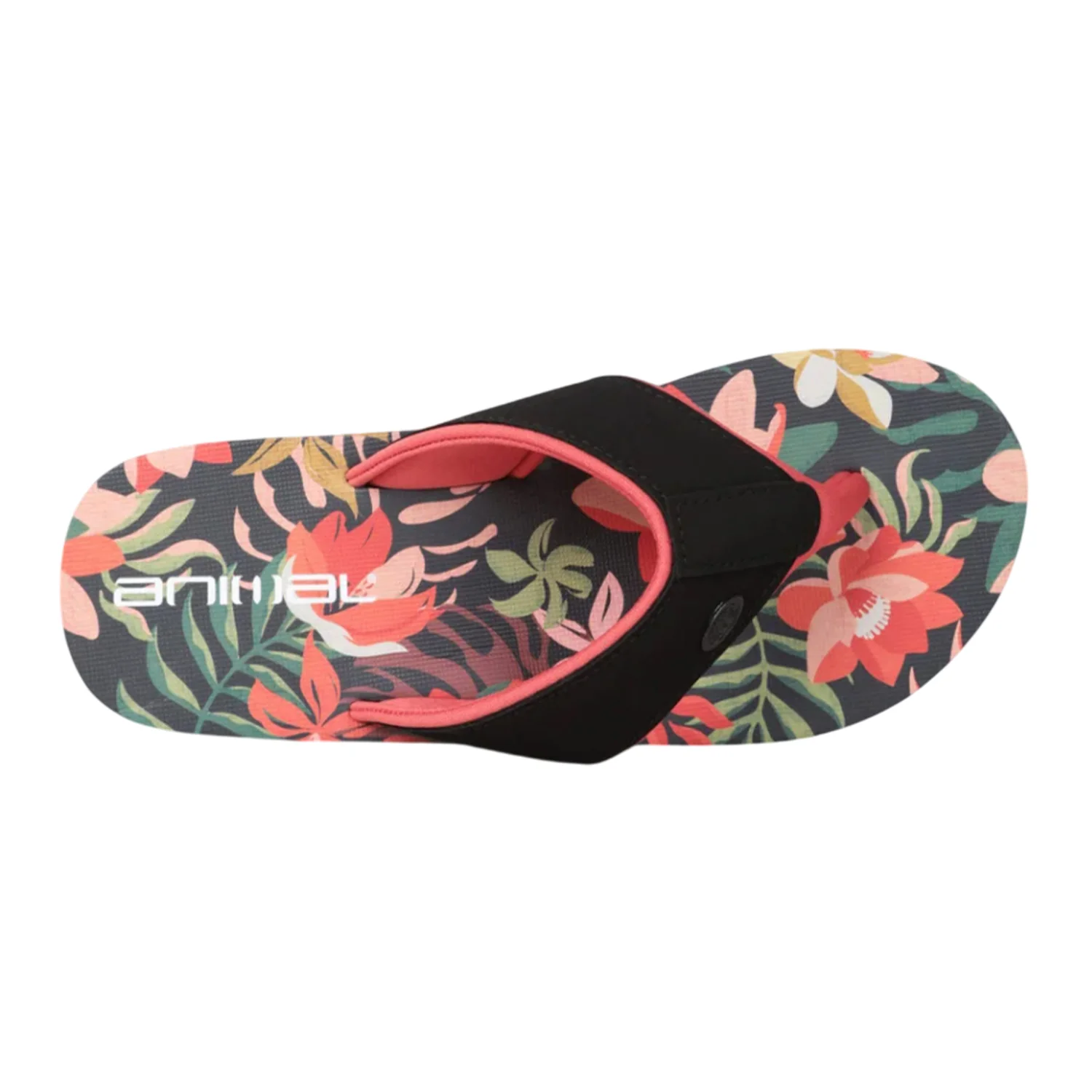 Animal Womens Leaf Print Recycled Flip Flops Bright Orange - Image 2