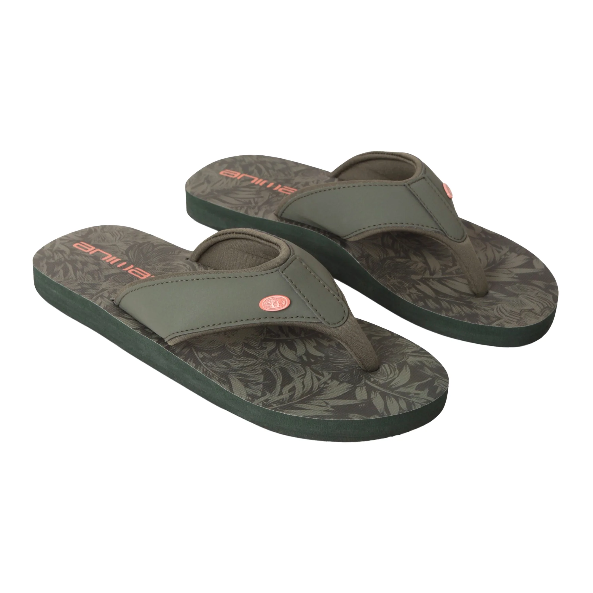 Animal Womens Swish Leaf Print Recycled Flip Flops Dark Khaki
