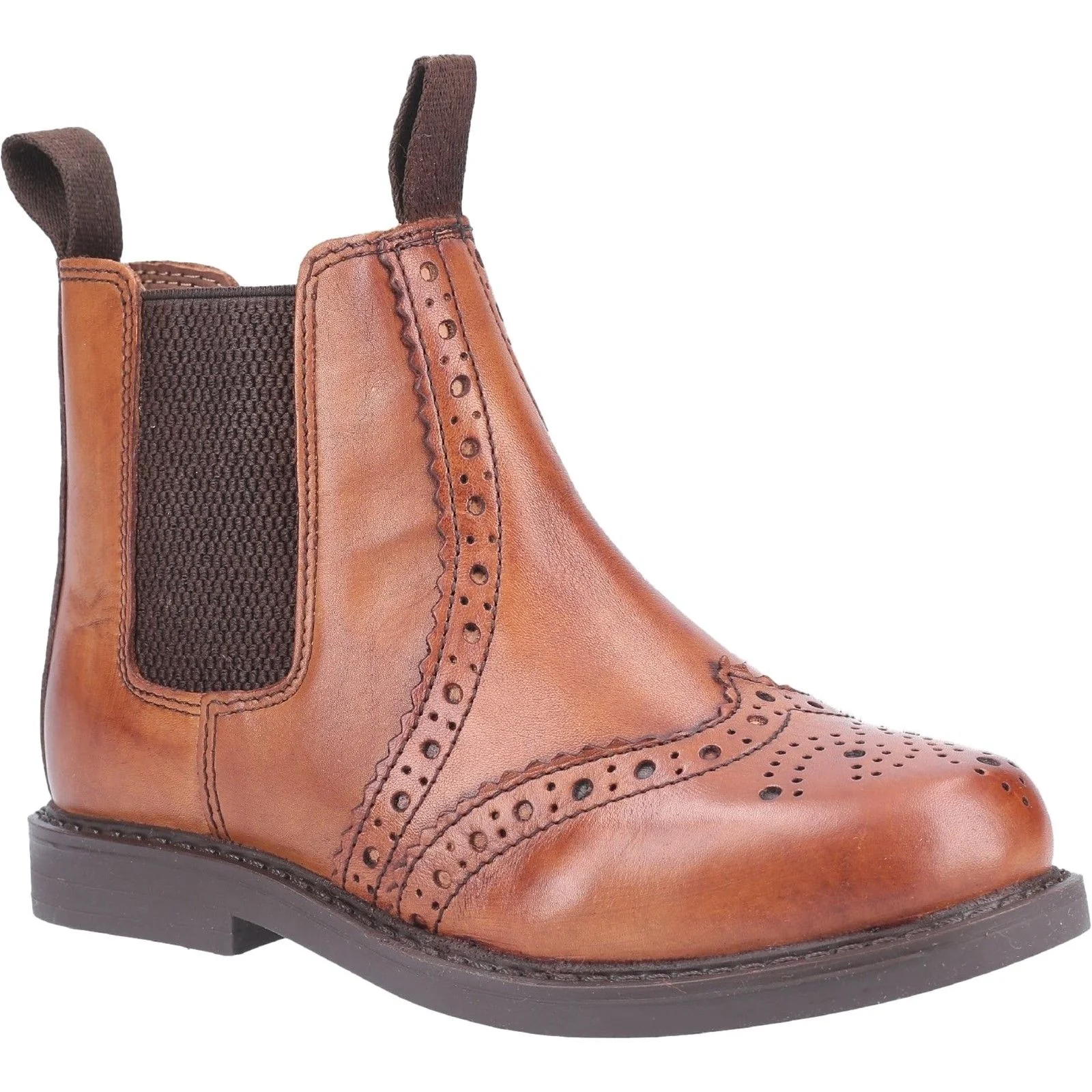 Cotswold Junior Boys Nympsfield Brogue Pull On Chelsea Boots Tan - Image 4