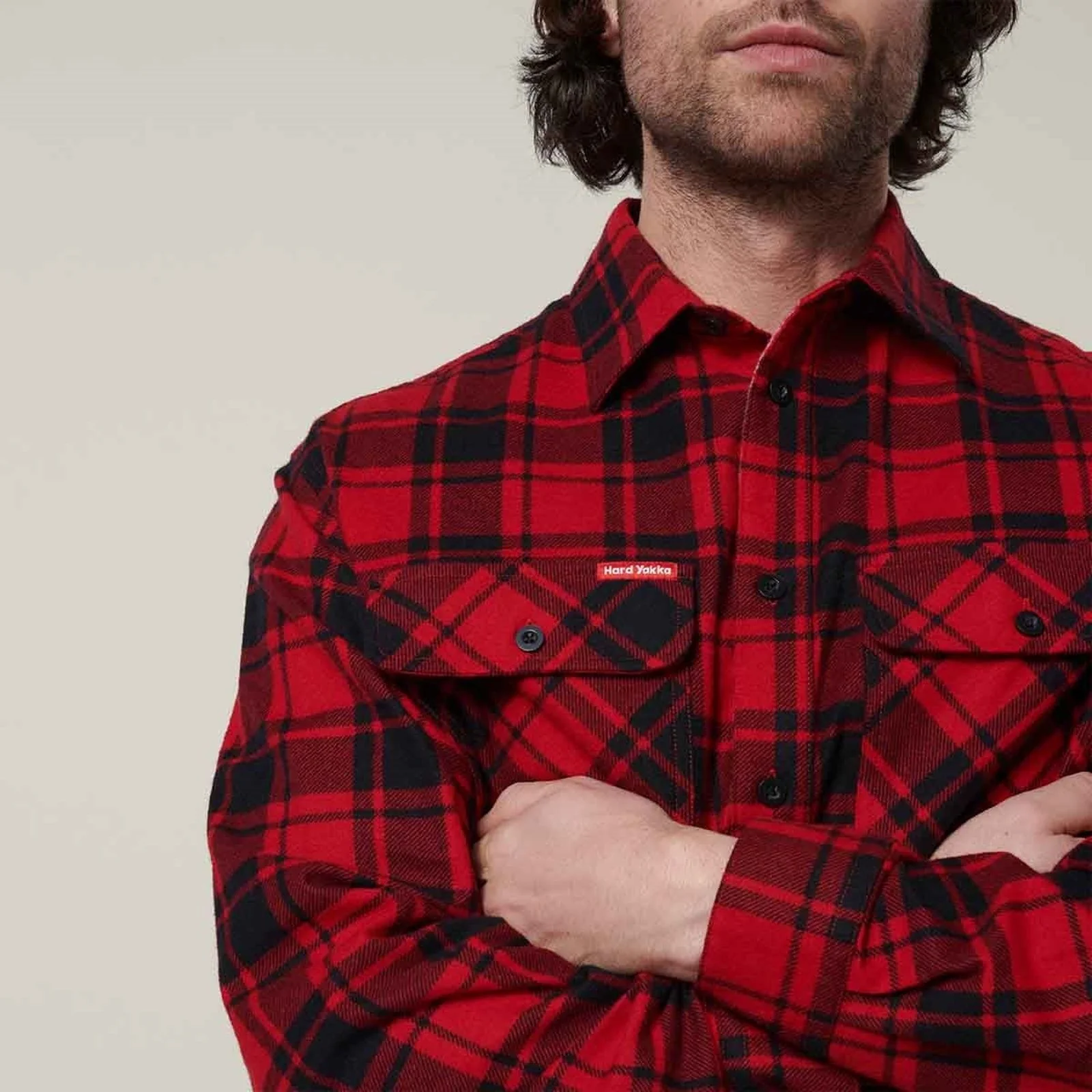 Hard Yakka Mens Core Flannel Shirt Red - Image 3