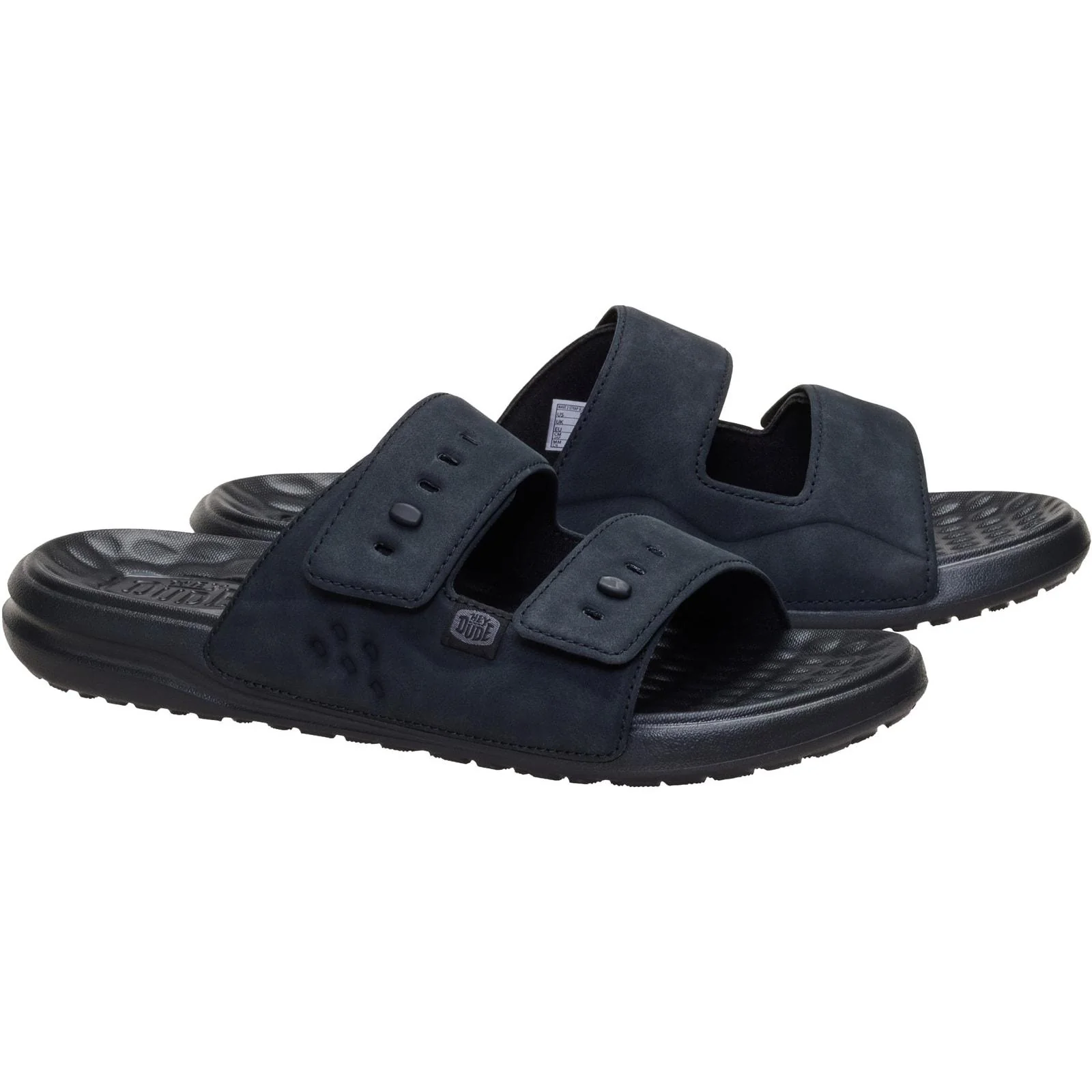 HEYDUDE Mens Wave 2 Strap Slide Black/Black - Image 6