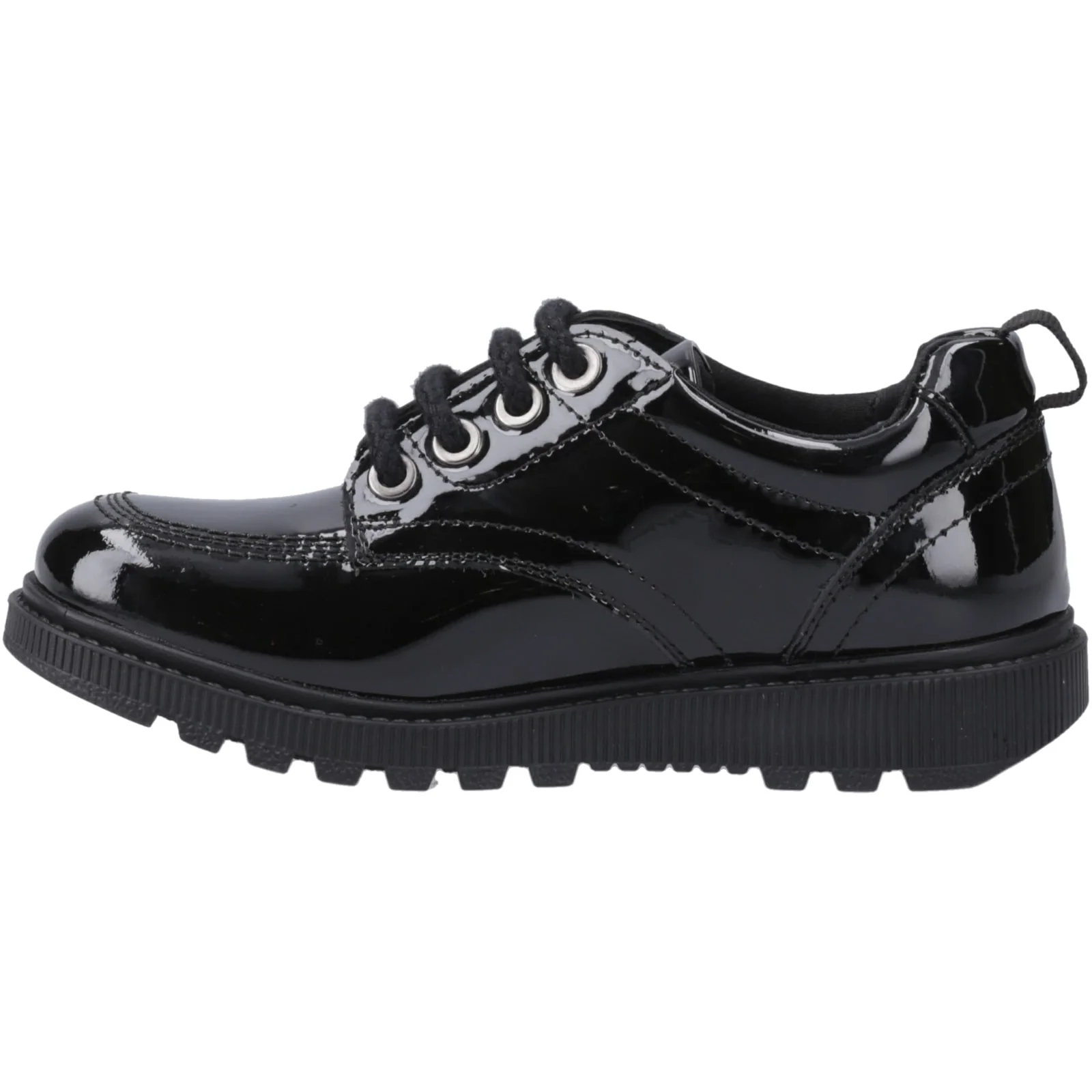 Hush Puppies Junior Girls Keeley Lace Up Patent Jnr Black - Image 2