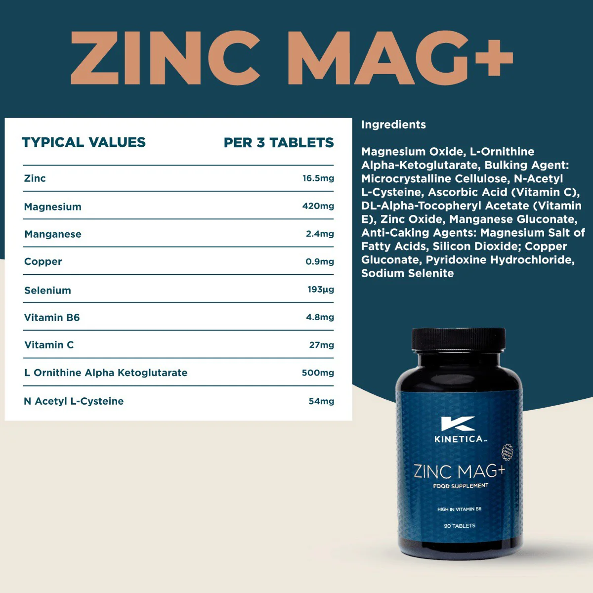 Kinetica Zinc Magnesium - 90 Tablets - Unflavoured - Image 6
