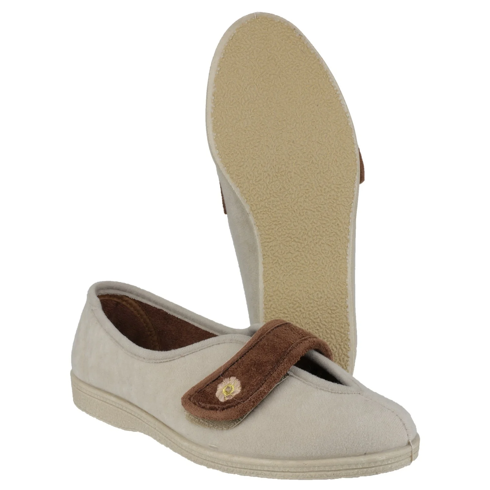 Mirak Womens Andrea Touch Fastening Slipper Beige - Image 5