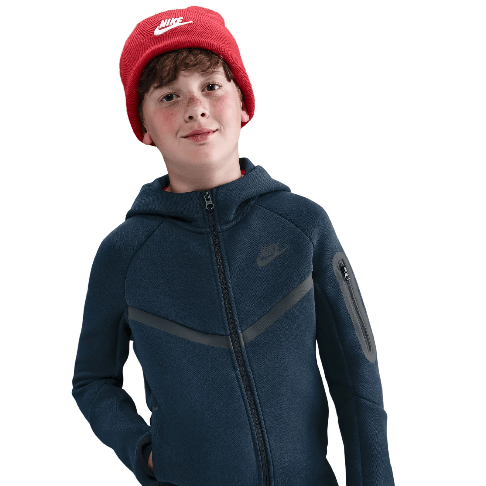 Nike Boys NSW TCH FLC FZ HOODY PD Navy - Image 3