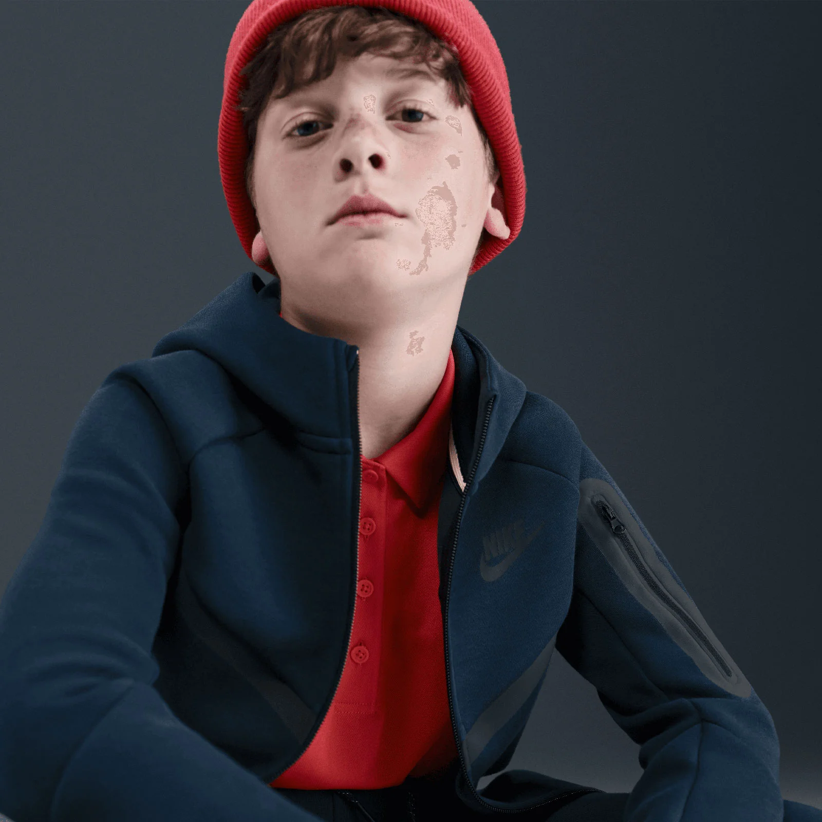 Nike Boys NSW TCH FLC FZ HOODY PD Navy - Image 4