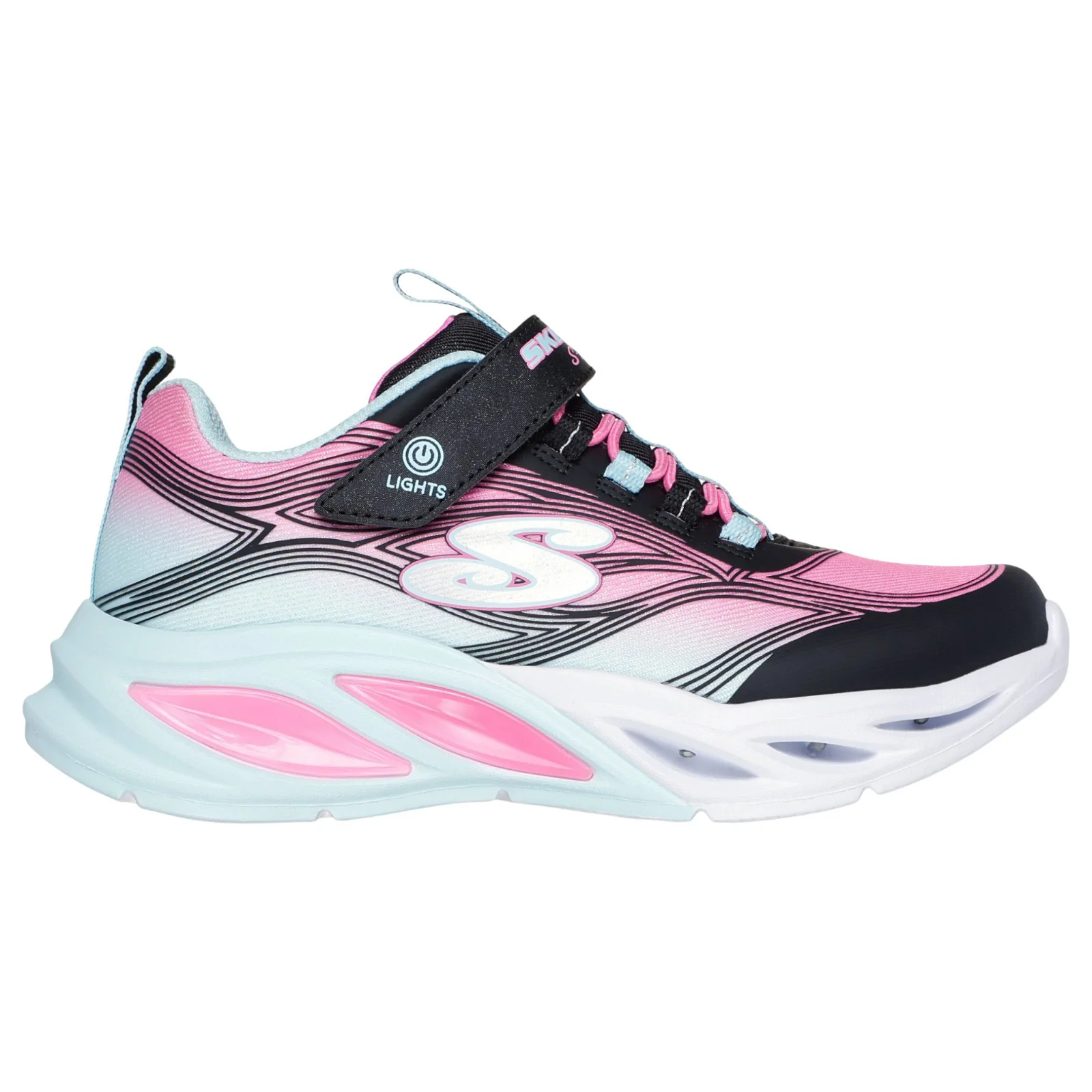 Skechers Cosmic Glow Girls Lighted Bungee &amp; Strap Shoes