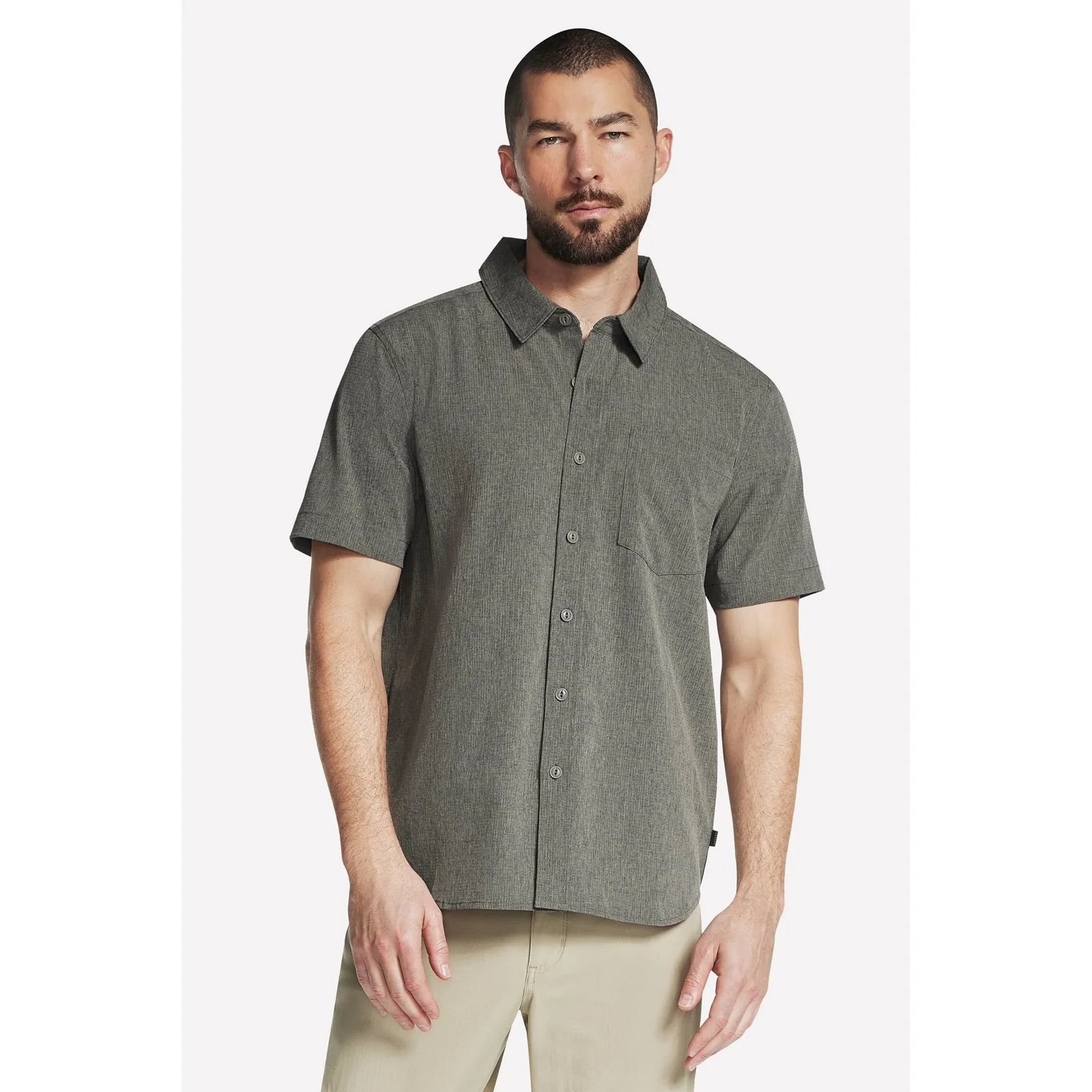 Skechers Mens GO WALK Air Short Sleeve Shirt Olive/Grey