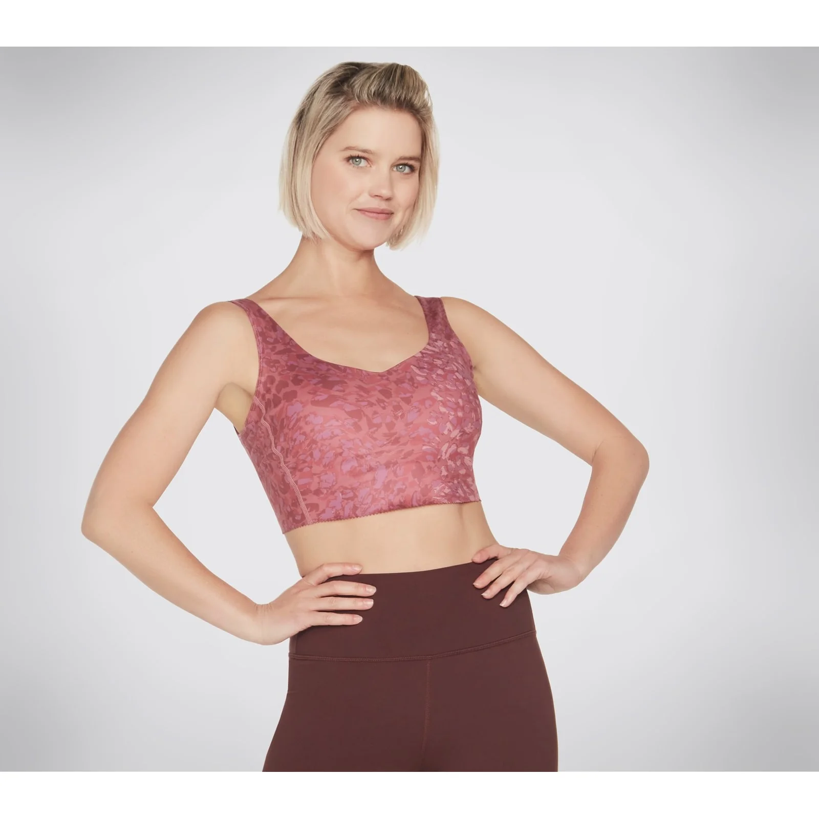 Skechers Womens Gosculpt Leopard Longline Bra Dark Pink