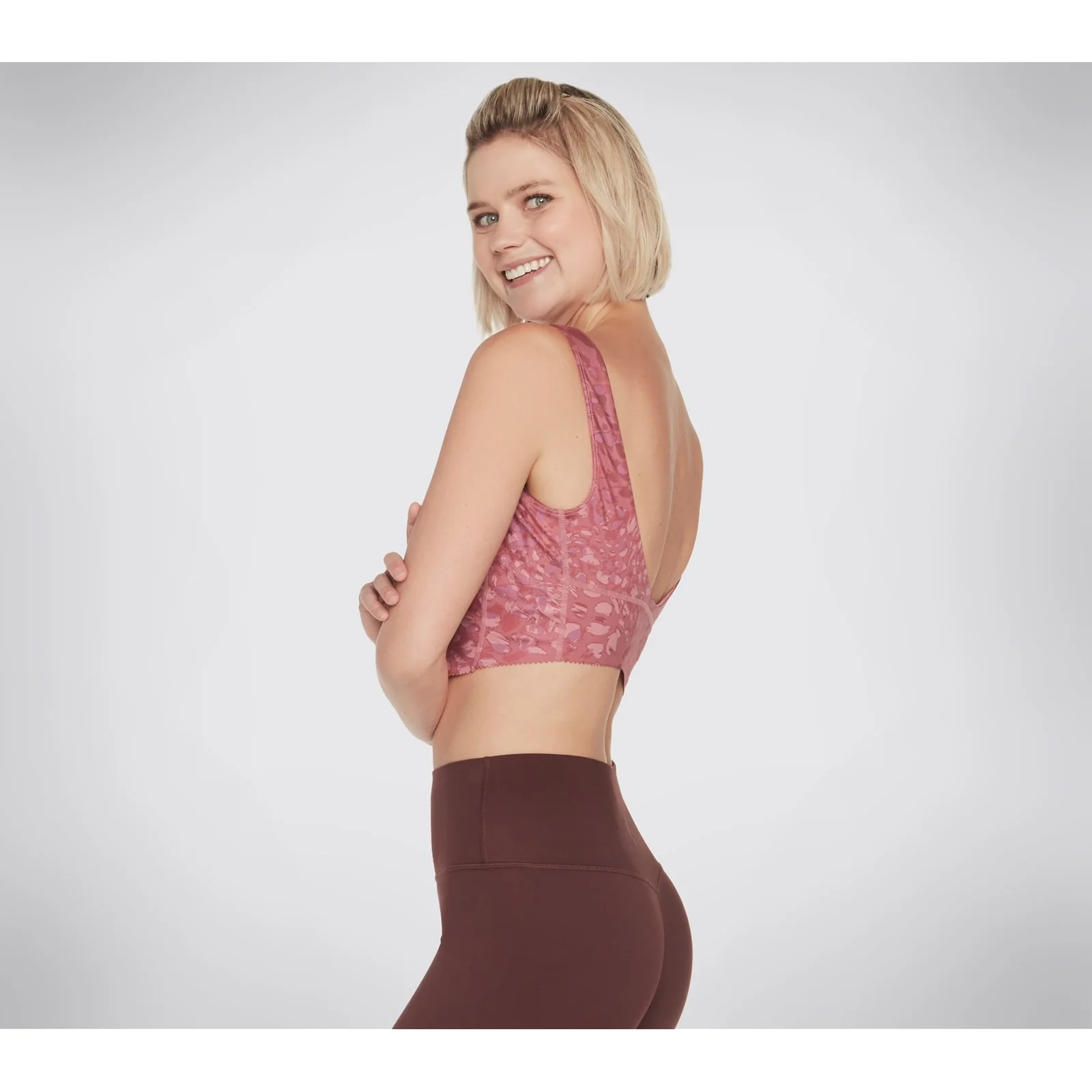 Skechers Womens Gosculpt Leopard Longline Bra Dark Pink - Image 3