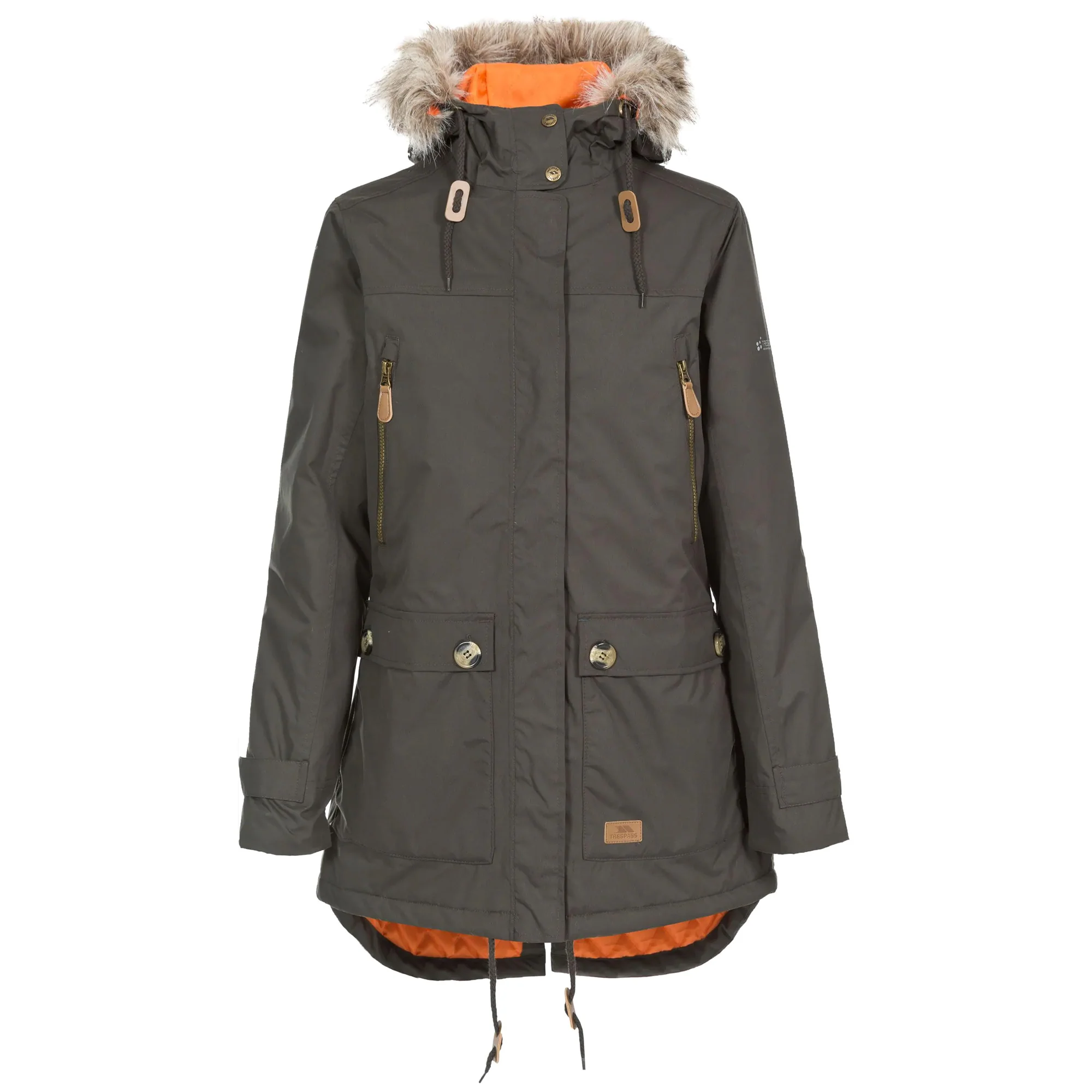Trespass Womens Clea Waterproof Parka Dark Khaki - Image 3
