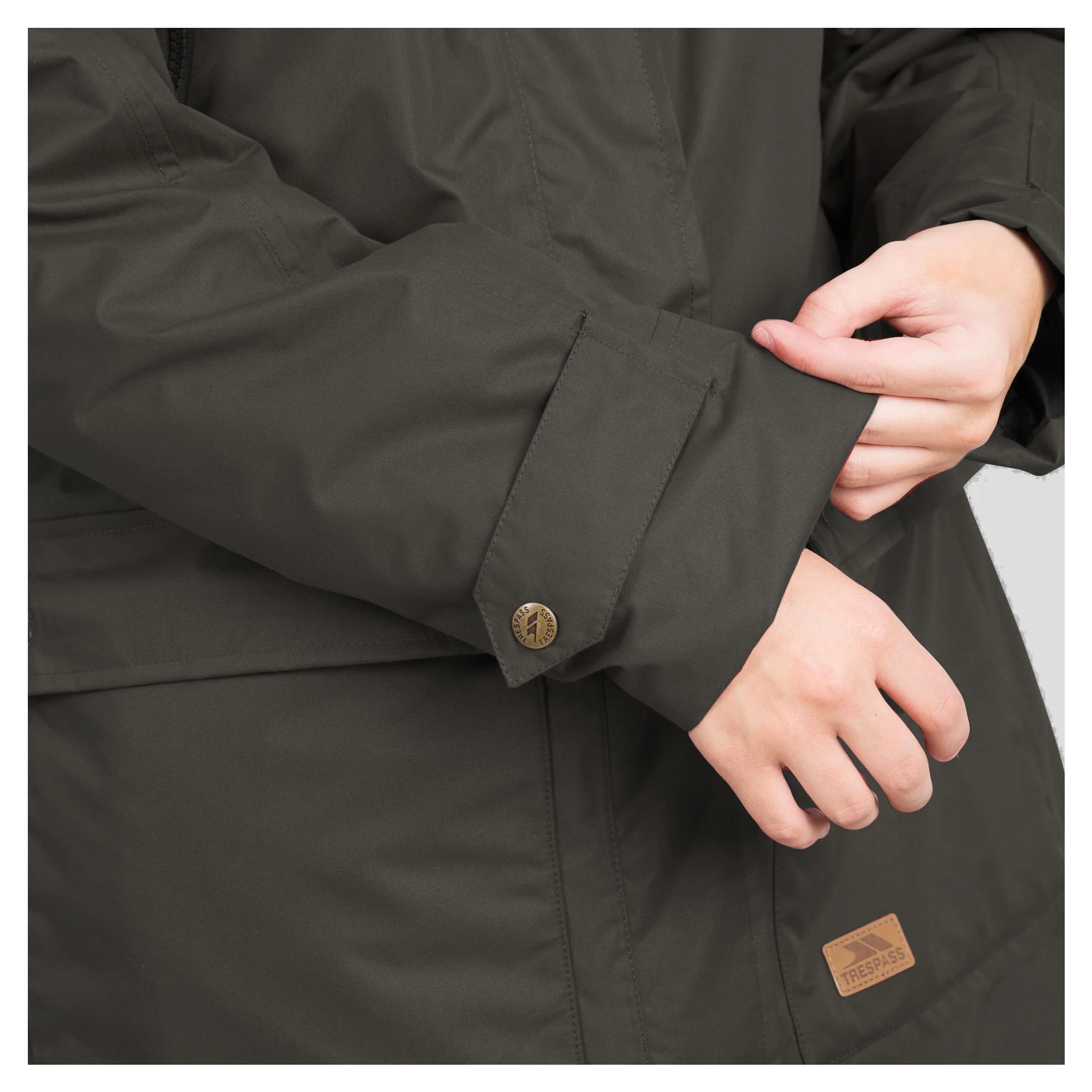 Trespass Womens Clea Waterproof Parka Dark Khaki - Image 4