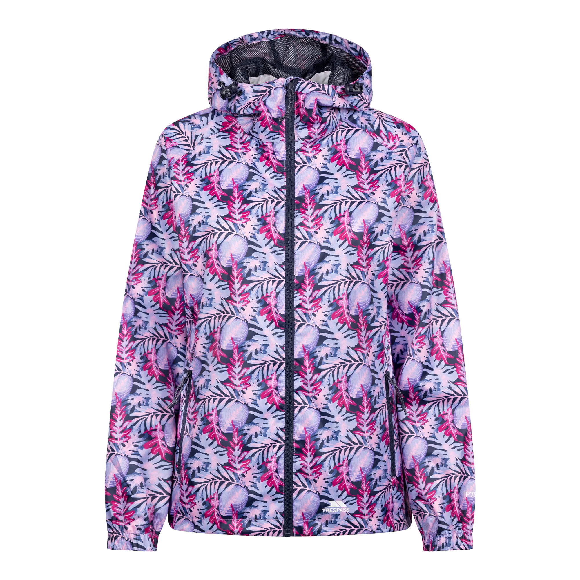 Trespass Womens Indulge Foliage Print Packaway Jacket Pink/Lilac - Image 3